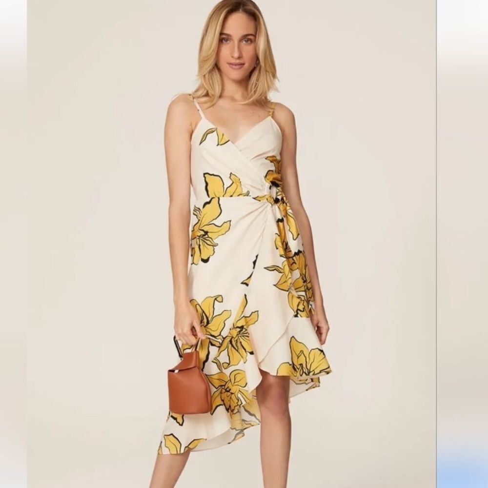 Hutch Yellow Floral Wrap Ruffle Mercer Midi Dress | Size S
